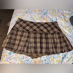 SHEIN 2xl brown plaid miniskirt with built in shorts